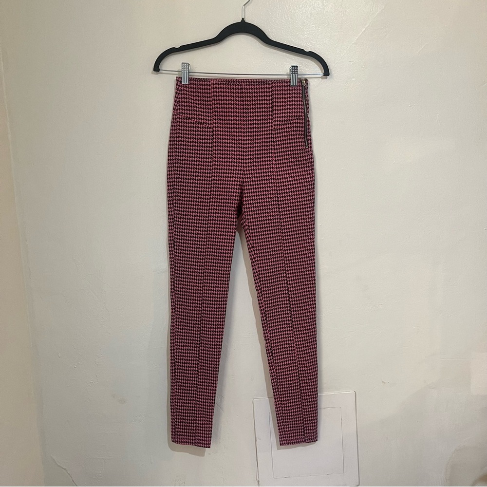 Pink Houndstooth Skinny High Waist Pants